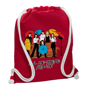 Friends cover, Backpack pouch GYMBAG Red, with pocket (40x48cm) & thick cords