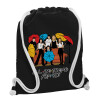 Backpack pouch GYMBAG Black, with pocket (40x48cm) & thick white cords