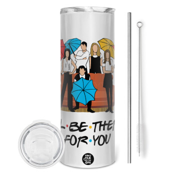 Friends cover, Eco friendly ποτήρι θερμό (tumbler) από ανοξείδωτο ατσάλι 600ml, με μεταλλικό καλαμάκι & βούρτσα καθαρισμού