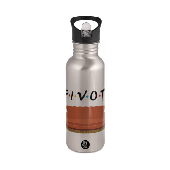 Friends Pivot, Water bottle Silver with straw, stainless steel 600ml