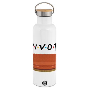 Friends Pivot, Stainless steel White with wooden lid (bamboo), double wall, 750ml