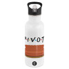 White water bottle with straw, stainless steel 600ml