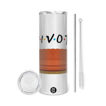 Friends Pivot, Tumbler ποτήρι θερμό από ανοξείδωτο ατσάλι 600ml, με μεταλλικό καλαμάκι & βούρτσα καθαρισμού