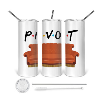 Friends Pivot, Tumbler ποτήρι θερμό από ανοξείδωτο ατσάλι 600ml, με μεταλλικό καλαμάκι & βούρτσα καθαρισμού