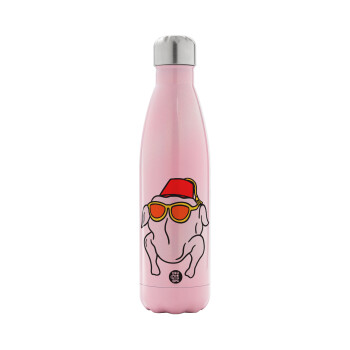 Friends turkey, Metal mug thermos Pink Iridiscent (Stainless steel), double wall, 500ml