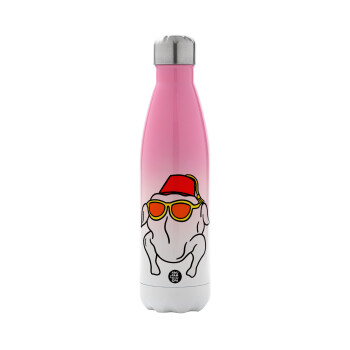 Friends turkey, Metal mug thermos Pink/White (Stainless steel), double wall, 500ml