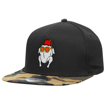 Friends turkey, Adult Flat Snapback Hat Black/Camouflage, (100% COTTON TWILL, ADULT, UNISEX, ONE SIZE)