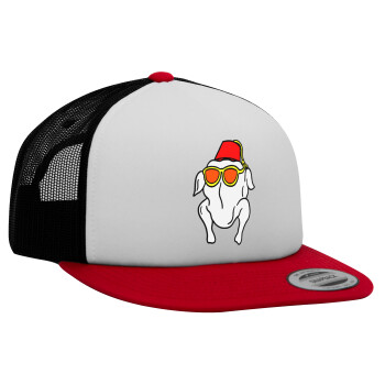 Friends turkey, Adult Foam Flat Snapback with Mesh Red-White-Black (POLYESTER, ADULT, UNISEX, ONE SIZE)