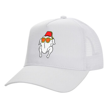 Friends turkey, Structured Trucker Adult Hat, with Mesh, WHITE (100% COTTON, ADULT, UNISEX, ONE SIZE)