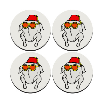 Friends turkey, SET of 4 round wooden coasters (9cm)