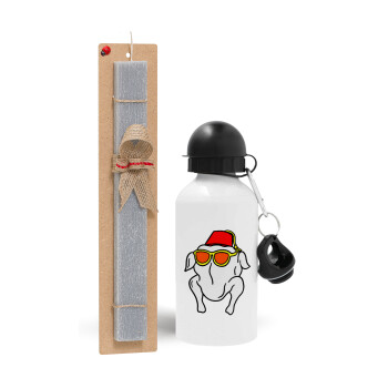 Friends turkey, Easter Set, metallic aluminum water bottle (500ml) & aromatic flat Easter candle (30cm) (GRAY)