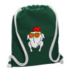 Backpack pouch GYMBAG BOTTLE GREEN, with pocket (40x48cm) & thick white cords