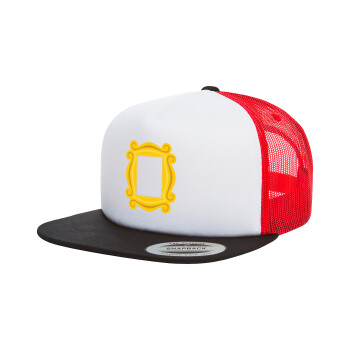 Friends frame, Adult Foam Flat Snapback with Mesh Black-White-Red (POLYESTER, ADULT, UNISEX, ONE SIZE)