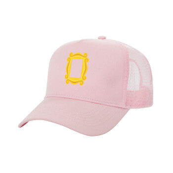 Friends frame, Adult Structured Trucker Hat, with Mesh, PINK (100% COTTON, ADULT, UNISEX, ONE SIZE)