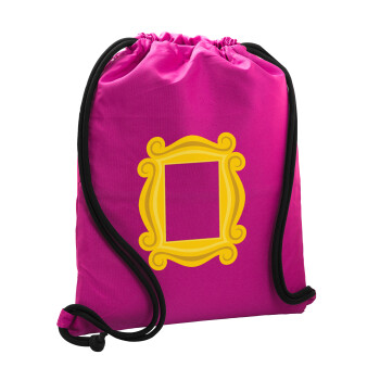 Friends frame, Τσάντα πλάτης πουγκί GYMBAG Φούξια, με τσέπη (40x48cm) & χονδρά κορδόνια