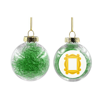 Friends frame, Χριστουγεννιάτικη μπάλα δένδρου διάφανη με πράσινο γέμισμα 8cm