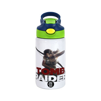 Tomb raider, Children's hot water bottle, stainless steel, with safety straw, green, blue (350ml)