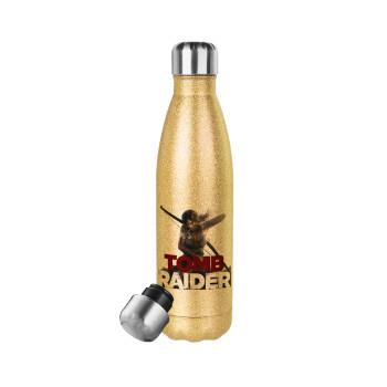 Tomb raider, Glitter gold stainless steel thermos bottle, double-walled, 500ml