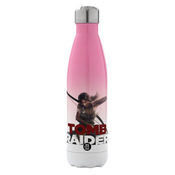 Tomb raider, Metal mug thermos Pink/White (Stainless steel), double wall, 500ml
