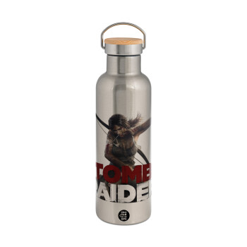 Tomb raider, Stainless steel Silver with wooden lid (bamboo), double wall, 750ml