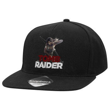 Tomb raider, Adult Flat Snapback Hat Black, (100% COTTON TWILL, ADULT, UNISEX, ONE SIZE)