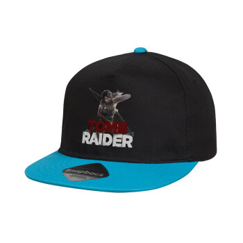 Tomb raider, Child's Flat Snapback Hat, Black/Blue (100% COTTON, CHILD, UNISEX, ONE SIZE)