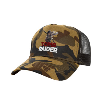 Tomb raider, Adult Structured Trucker Hat, with Mesh, (Camouflage) Army (100% COTTON, ADULT, UNISEX, ONE SIZE)