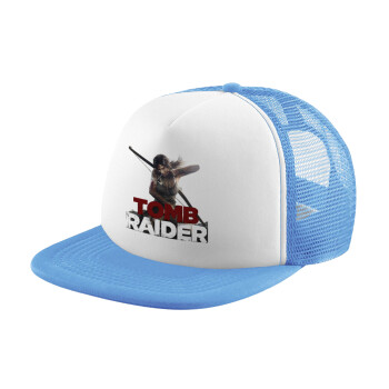 Tomb raider, Καπέλο παιδικό Soft Trucker με Δίχτυ ΓΑΛΑΖΙΟ/ΛΕΥΚΟ (POLYESTER, ΠΑΙΔΙΚΟ, ONE SIZE)