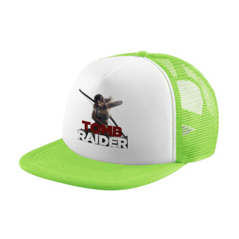 Tomb raider, Adult Soft Trucker Hat with Mesh GREEN/WHITE (POLYESTER, ADULT, ONE SIZE)