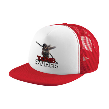 Tomb raider, Καπέλο παιδικό Soft Trucker με Δίχτυ ΚΟΚΚΙΝΟ/ΛΕΥΚΟ (POLYESTER, ΠΑΙΔΙΚΟ, ONE SIZE)