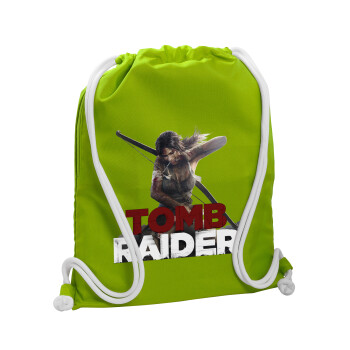 Tomb raider, Backpack bag GYMBAG LIME GREEN, with pocket (40x48cm) & thick cords