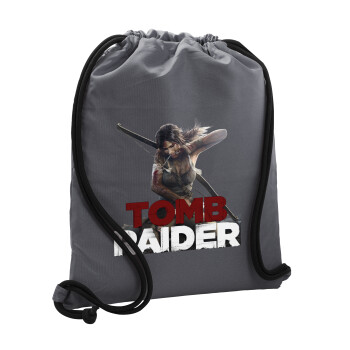 Tomb raider, Τσάντα πλάτης πουγκί GYMBAG ΓΚΡΙ, με τσέπη (40x48cm) & χονδρά κορδόνια