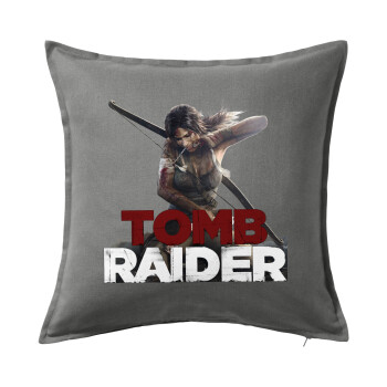 Tomb raider, Μαξιλάρι καναπέ Γκρι 100% βαμβάκι, περιέχεται το γέμισμα (50x50cm)