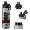 Metallic water bottle with safety cap, 850ml aluminum