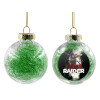 Στολίδι Χριστουγεννιάτικη μπάλα δένδρου διάφανη με πράσινο γέμισμα 8cm