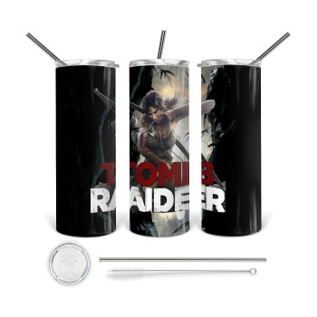 Tomb raider, Tumbler ποτήρι θερμό από ανοξείδωτο ατσάλι 600ml, με μεταλλικό καλαμάκι & βούρτσα καθαρισμού