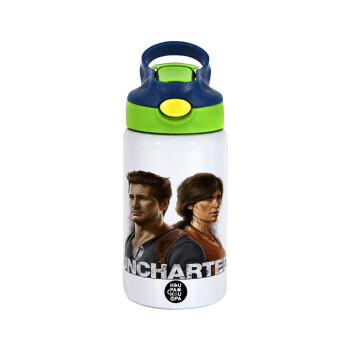 Uncharted, Children's hot water bottle, stainless steel, with safety straw, green, blue (350ml)