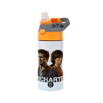 Uncharted, Children's hot water bottle, stainless steel, with safety straw, Orange/Grey (360ml) BPA-FREE