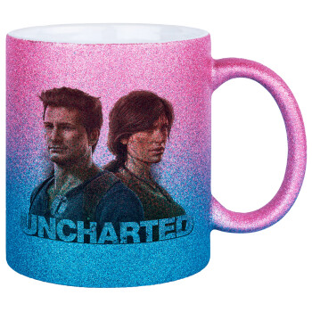 Uncharted, Κούπα Χρυσή/Μπλε Glitter, κεραμική, 330ml