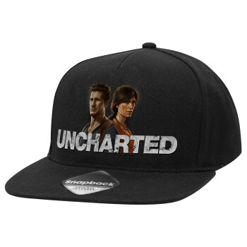 Uncharted, Καπέλο Ενηλίκων Flat Snapback Μαύρο, (100% ΒΑΜΒΑΚΕΡΟ TWILL, ΕΝΗΛΙΚΩΝ, UNISEX, ONE SIZE)