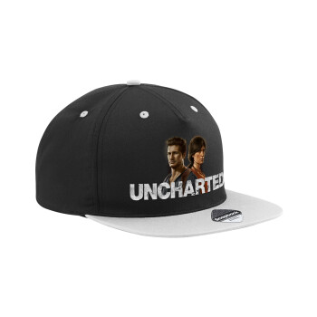 Uncharted, Adult Flat Snapback Hat Black/Grey, (100% COTTON TWILL, ADULT, UNISEX, ONE SIZE)