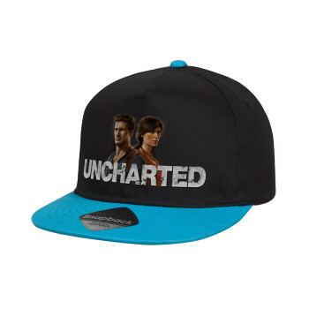 Uncharted, Child's Flat Snapback Hat, Black/Blue (100% COTTON, CHILD, UNISEX, ONE SIZE)