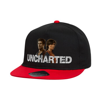 Uncharted, Children's Flat Snapback Hat, Black/Red (100% COTTON, CHILDREN'S, UNISEX, ONE SIZE)