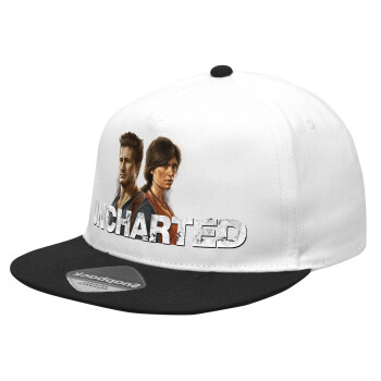 Uncharted, Καπέλο Ενηλίκων Flat Snapback Λευκό/Μαύρο, (100% ΒΑΜΒΑΚΕΡΟ Twill, ΕΝΗΛΙΚΩΝ, UNISEX, ONE SIZE)