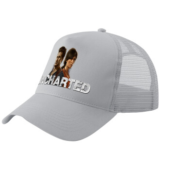 Uncharted, Adult Structured Trucker Hat, with Mesh, GRAY (100% COTTON, ADULT, UNISEX, ONE SIZE)