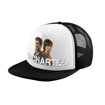 Uncharted, Adult Soft Trucker Hat with Black/White Mesh (POLYESTER, ADULT, UNISEX, ONE SIZE)