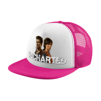 Uncharted, Καπέλο παιδικό Soft Trucker με Δίχτυ ΡΟΖ/ΛΕΥΚΟ (POLYESTER, ΠΑΙΔΙΚΟ, ONE SIZE)