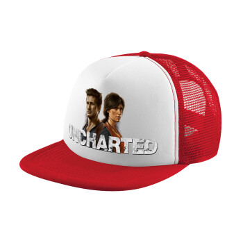 Uncharted, Adult Soft Trucker Hat with Red/White Mesh (POLYESTER, ADULT, UNISEX, ONE SIZE)