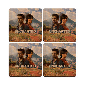 Uncharted, ΣΕΤ x4 Σουβέρ ξύλινα τετράγωνα plywood (9cm)