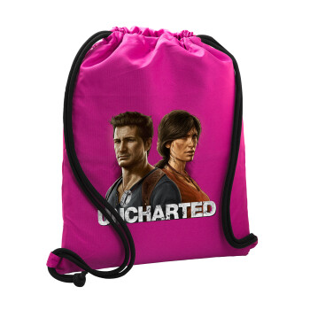 Uncharted, Τσάντα πλάτης πουγκί GYMBAG Φούξια, με τσέπη (40x48cm) & χονδρά κορδόνια